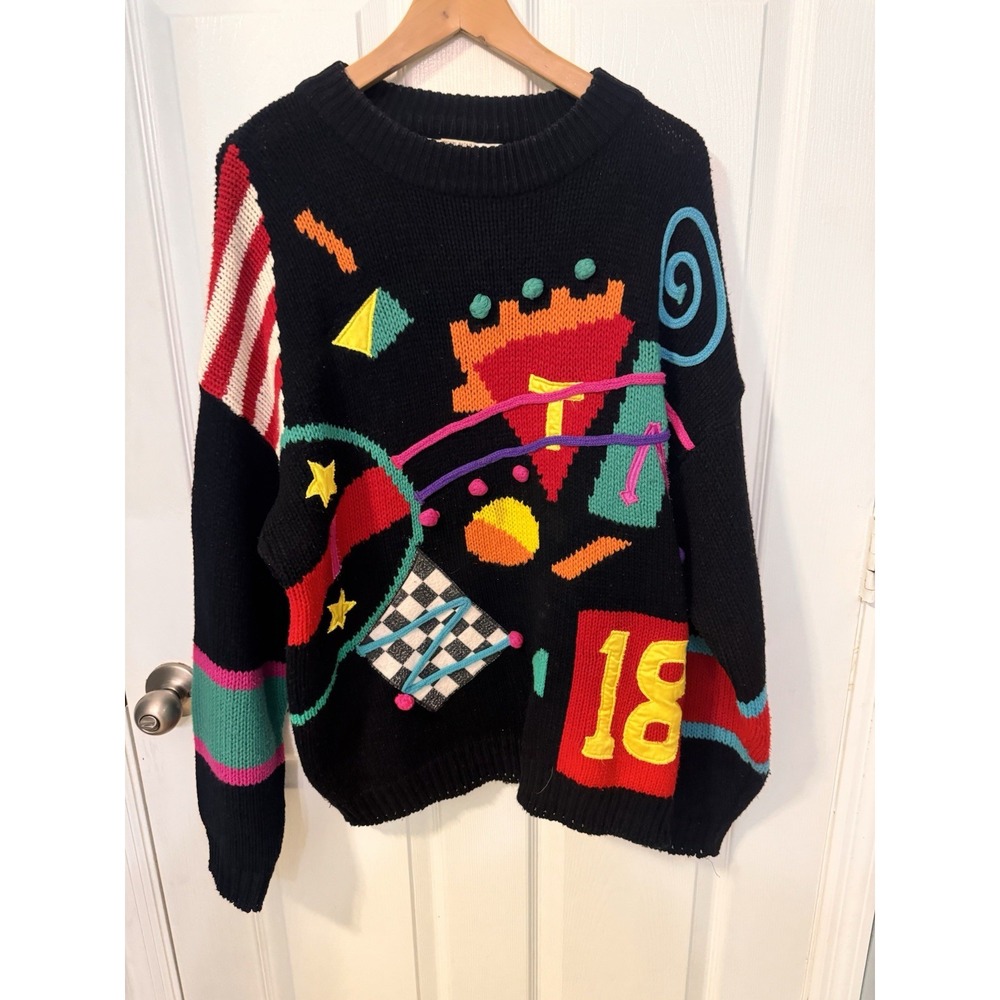 Vintage International Sportswear Women's Sweater Colorful Geometric Artsy 44/24w